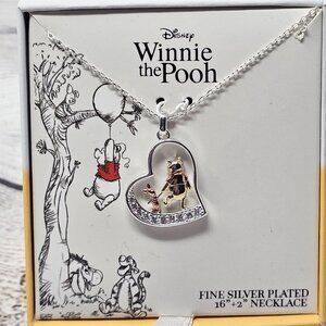 NEW Disney Winnie the Pooh & Piglet Best Friends Heart 16”+ 2”Fine Silver Plated